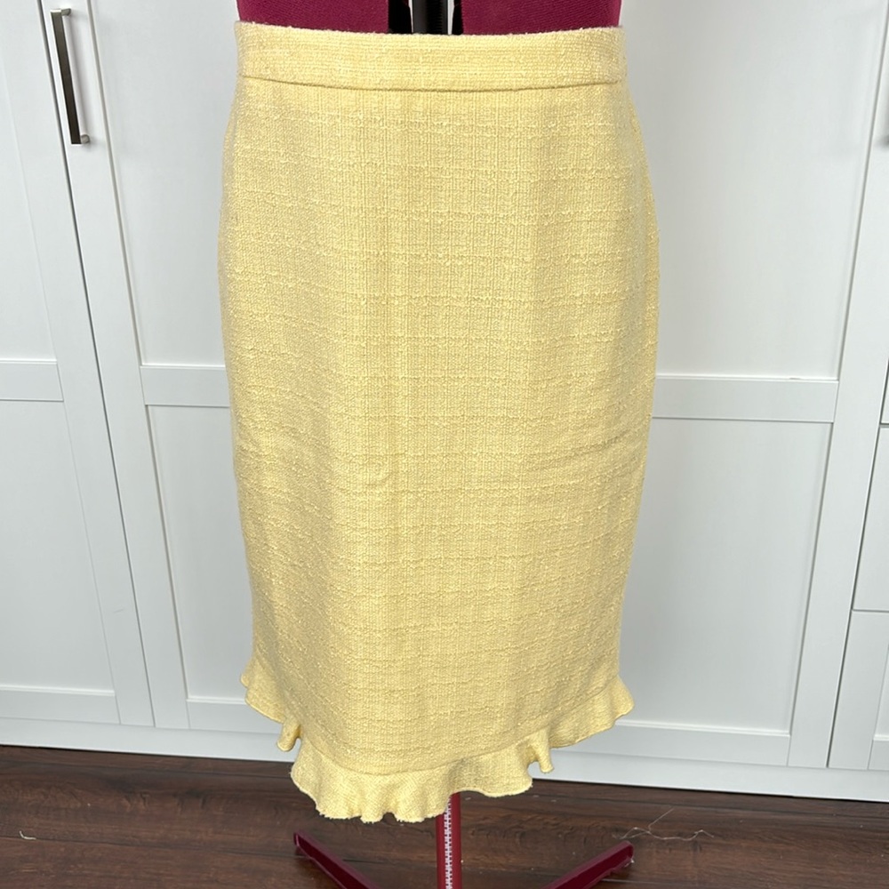 Pale Yellow Pencil Skirt with Hem Frill